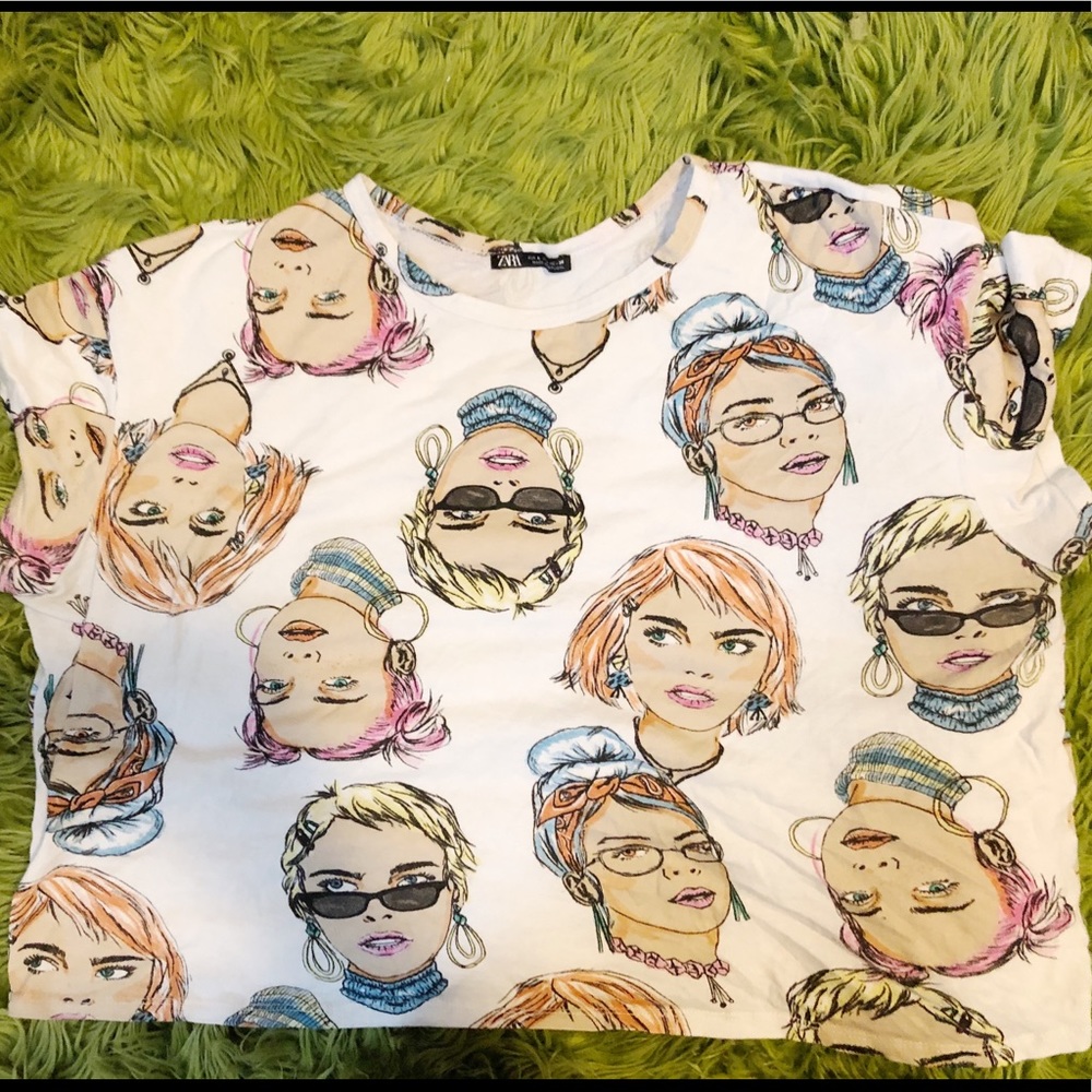 Zara crop top girl print tee L